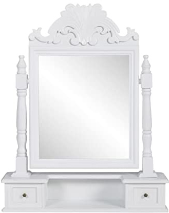 RCODSSK Tavolo da toeletta per cassapanca o tavolo con specchio e due piccoli cassetti in MDF bianco e forma rettangolare