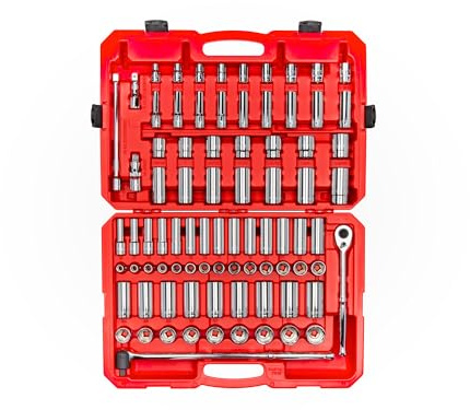 TEKTON 1/2 Inch Drive Shallow and Deep 6-Point Socket and Ratchet Set with Case, 83-Piece (3/8 - 1-5/16 in., 10-32 mm) | SKT25302