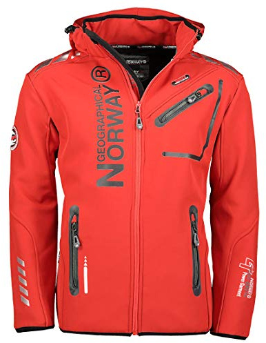 Geographical Norway Rainman Turbo-Dry - Veste d'extérieur Softshell avec capuche pour homme, rouge/noir, L