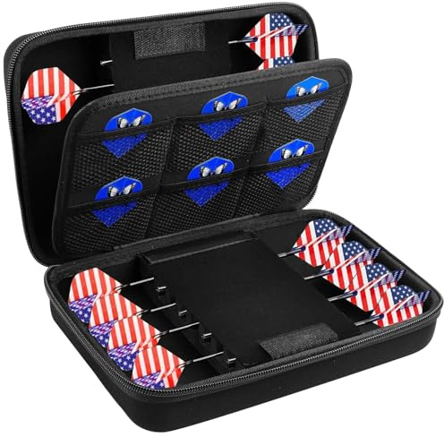PSofcake Étui pour 16 fléchettes en acier et jeu de fléchettes souples, étui de rangement pour ailettes, pointes, tige, anneaux en caoutchouc, Noir , Organiseur de valise