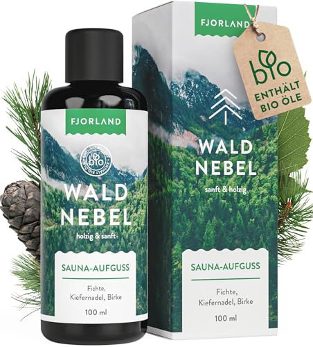 Fjorland Waldnebel BIO Saunaaufguss Zirbe, Fichte, Kiefer und Birke 100 ml - Natürlicher Sauna Waldaufguss mit ätherischen Ölen - Waldduft Sauna Aufgussmittel extra hochdosiert