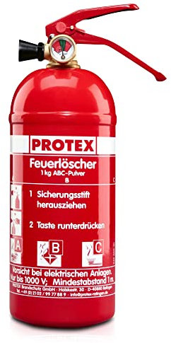 Protex Feuerlöscher PDE 1 GA Auto, 1 kg, Manometer mit Kfz-Halterung u. Plakette