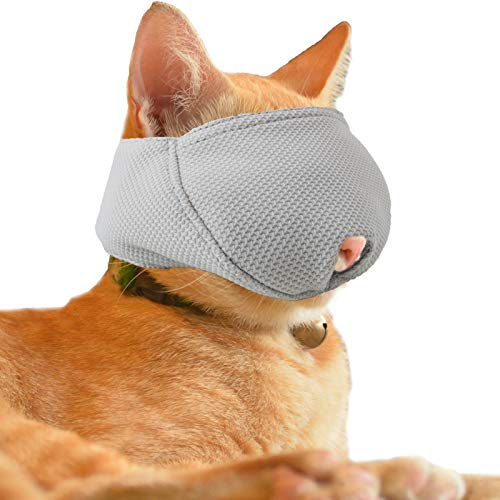 OHCOZZY Museruola Gatto con Rete Traspirante, Maschera per La Bocca del Gatto per Prevenire I Morsi e La Masticazione(S, Grigio)