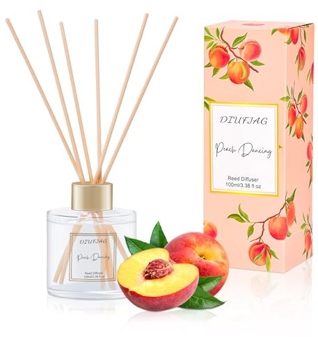 100ml Scent Diffuser with 6 Fiber Sticks, 3.5 oz Reed Diffuser Set Aromatherapy Fragrance Diffusers Air Fresheners for Home Bedroom Bathroom (Peach)