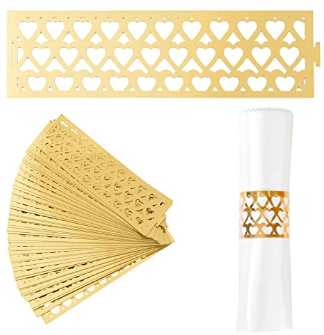 URROMA 50 pz oro foderato amore tovagliolo fibbia fibbia, oro riflettente a forma di cuore porta tovaglioli anelli per cena festa celebrazione tavolo decorazione