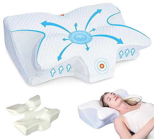 HOMCA Orthopädisches Kissen Nackenkissen Memory Foam kopfkissen,Ergonomisches Kissen Weiche/Harte Optionen verfügbar,Abnehmbar,für Rücken-, Seiten- und Bauchschläfer,60 * 44 * 13/14.5cm