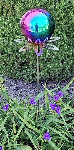 Jürgen Bocker Garten-Ambiente Blütenzauber Paris Rosenkugel 15 cm Edelstahl Gartenstecker Deko mit Stab 80 cm (Rainbow poliert)