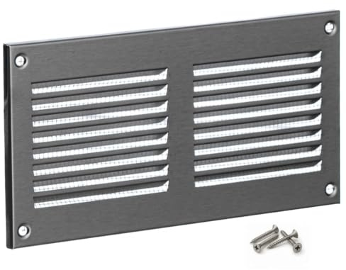 Steinberg14 Griglia di Ventilazione Rettangolare 200x100 mm - Griglie di Aerazione in Metallo Acciaio Inox - Serranda di Scarico dell'aria con Zanzariera - Bocchetta Interna a Parete e a Soffitto