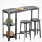 Bealife Bartisch mit Barhocker-Set, Kneipentisch-Set mit 2 Ablagen und Glashalter, Küchen-Bartisch-Set für Küche, Wohnzimmer, Esszimmer (Schwarz)