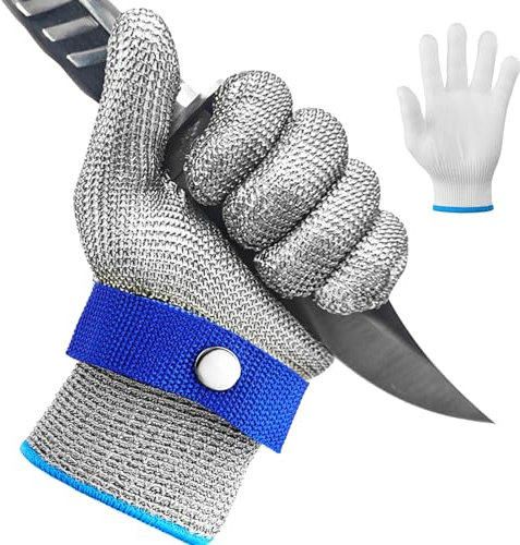 Waflyer Gants Anti Coupure, Protection Haute Performance Gant en acier inoxydable Gants de Travail Gant Cuisine + Gant Intérieur, pour Découpe de Viande, Mandoline, D'huîtres et Sculpture, XXL