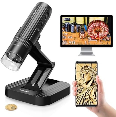 BEBANG Wireless Digital Mikroskop für Erwachsene, 50X-1000X Vergrößerung HD Tragbare WiFi Mikroskope mit verstellbarem Ständer USB Mikroskop Kamera für iPhone Android Windows Mac Computer