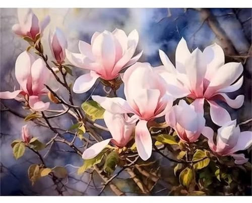 QiHon Malen Nach Zahlen Erwachsene Baum, Magnolie Malen Nach Zahlen für Anfänger, mit Pinsels und Acrylfarbe Als Geschenke und Heimdekoration, Ohne Rahmen 30x40cm