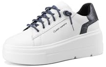QUEEN HELENA Chaussures de Gymnastique avec Lacets à Paillettes Sneakers à Plateforme pour Femme X31-13, Blanc et bleu., 38 EU
