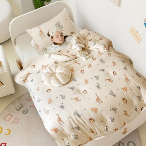 MorroMorn Super Soft Toddler Bedding Set, Thick Fluffy Comforter Sets Neutral Bed Set with Pillowcase for Girls Boys Kids Baby, Lightweight Noiseless Warm Cozy for Fall Winter (Cute Animals)