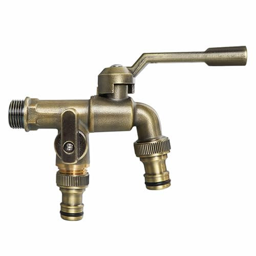 SXWYLZ Robinet Exterieur Jardin Vintage Robinet en Laiton À Double Sortie Robinet Double Exterieur Jardin Robinet Mural D'Eau Extérieur de Jardin 1/2