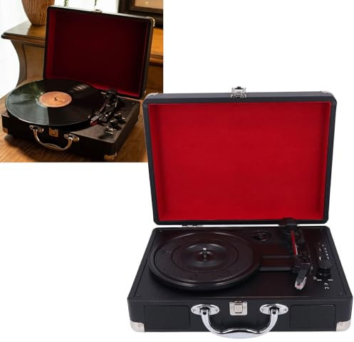 Tourne-Disque avec Bluetooth, Tourne-Disque Vintage avec Haut-parleurs, Platine Vinyle à 3 Vitesses, Tourne-Disque Portable avec Poignée pour Le Divertissement et la Décoration