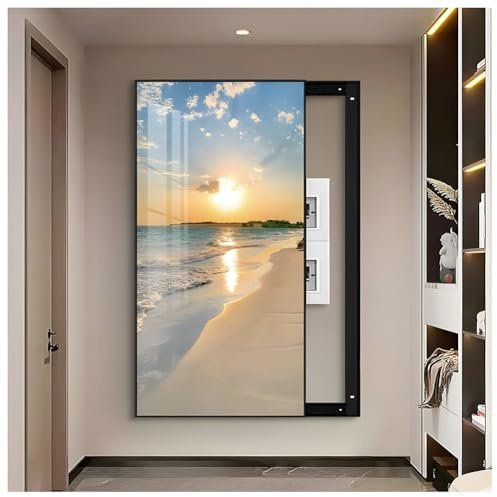 Zfmnoyev Electrical Panel Cover Decoration, Hidden Circuit Breaker Panel Decorative Painting, Wall Mounted Fuse Box Cover Cabinet, Aluminum Alloy Frame(F,50x100 cm/19.7x39.4 in)