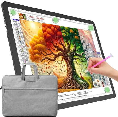 TOHETO Tavolo luminoso A4 con borsa per pittura con diamanti, scatola luminosa ultra luminosa con pulsanti laterali, pad luminoso a LED per ricalcare, piastra luminosa tavolo luminoso per schizzare