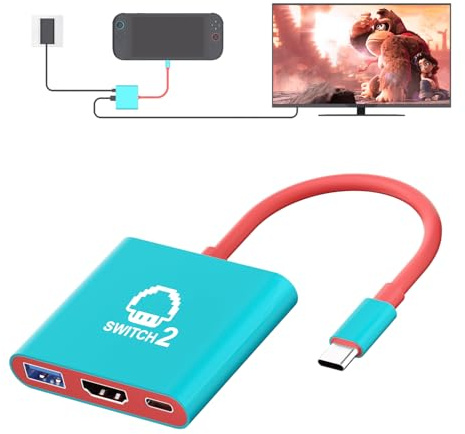 TNATRA Switch 2 Dock, Portable TV Dock Station for Switch/Switch 2/Steam Deck/ROG Ally/Legion GO, 3-in-1 Switch 2 Travel Dock with HDMI 8K@60Hz or 4K@60Hz, USB 3.0 and 100W Charge PD Port