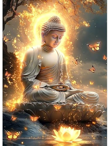 CEOVR Buddha Diamond Painting Bilder Kit Erwachsene,5D Diamond-painting 30x40cm,Diamant Art Set,Buddha Unter Einem Baum