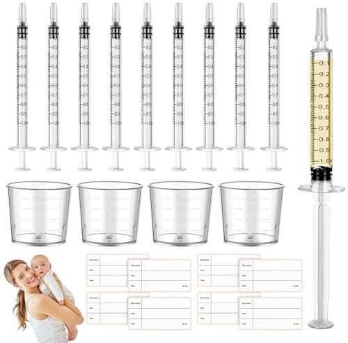 50Pcs Colostrum Collector Kit, 1ml Sealed Breast Milk Collector with Protective Cap, 4pcs 20ml Measuring Cup, 5 pcs Airtight Storage Bags and 55 Stickers, Harvesting Collection for Breastmilk