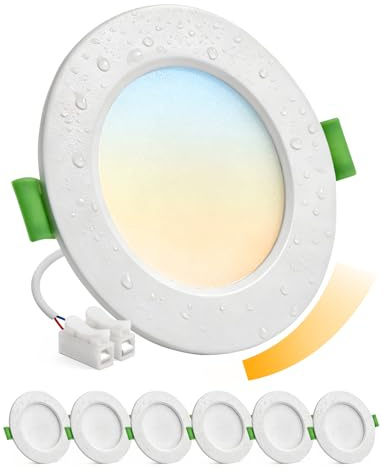 Bojim Dimbar infälld LED-takspotlight, 230 V, IP44, badrumshål, 68 mm, 80 mm, extra platt infälld belysning, 5 W, varm, kall neutral vit, för kök, sovrum, vardagsrum, set om 6