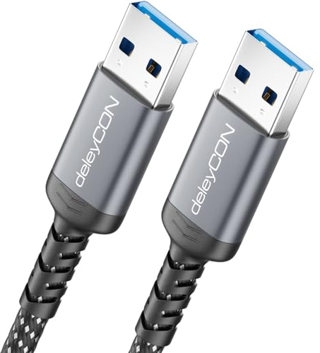 deleyCON 2m USB 3.0 Kabel 5Gbit/s (USB 3.2 Gen1) A-Kontakt till A-Kontakt Aluminiumkontakt + Nylonkabel Datakabel för Laptop, Hårddisk, Skrivare, Modem, Hårddiskar, Kameror Osv. | A-kontakt till A-kontakt, aluminiumkontakt, datakabel för bärbar dator, hårddisk, skrivare, modem, kameror etc.