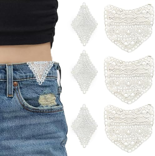Pack of 6 Pants Waist Extenders for Jeans, Trousers, Skirts, Soft Lace, Waist Extensions for Trousers, Fashionable Waistband Extensions, Sewing Closures, Denim Extenders for Women, 2 Types