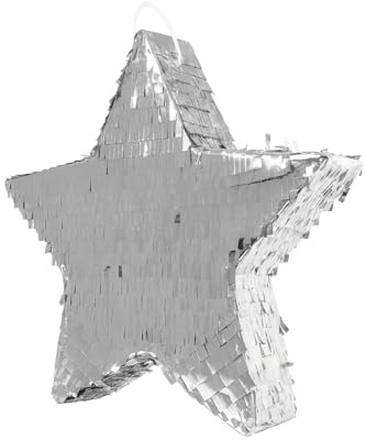 Star Pinata Silver, 45cm, Festive Decoration for Birthday Celebrations Smashing for Christmas Games Xmas Party Decorations Indoor Christmas Pinata Gifts for Kids