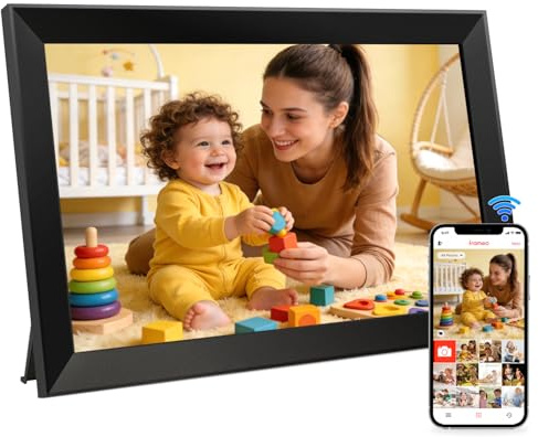 Frameo Cornice Digitale Wi-Fi 10,1 pollici, 1280 x 800 HD IPS Touch screen, 32 GB, rotazione automatica, montaggio a parete, condivisione di foto tramite Frameo APP, regalo per genitori/amici, bianco