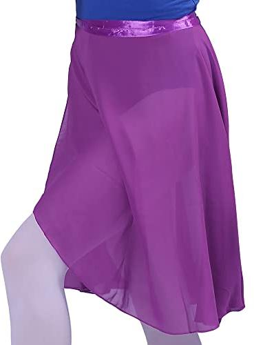 WOOSUN Women Chiffon Ballet Wrap Skirt Adult Ladies Ballet Leotard Tutu Skirt Dance Skate Over Scarf 60cm Long Skirts Dark Purple