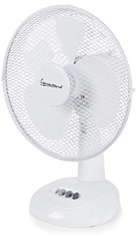 Signature S40009 12” 3 Speed Desk Fan with Oscillation, Adjustable Tilt, White