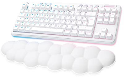 Logitech G G715 Kabellose Gaming-Tastatur mit LIGHTSYNC RGB-Beleuchtung LJUSTIZ, Taktile Schalter (GX Brown) und Handgelenkauflage für Tastaturen, PC und Mac-Kompatibel - Weiß Nebel