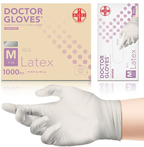 AIESI® Engångshandskar i latex utan puder M (1000 stycken) för medicinskt bruk DOCTOR GLOVES