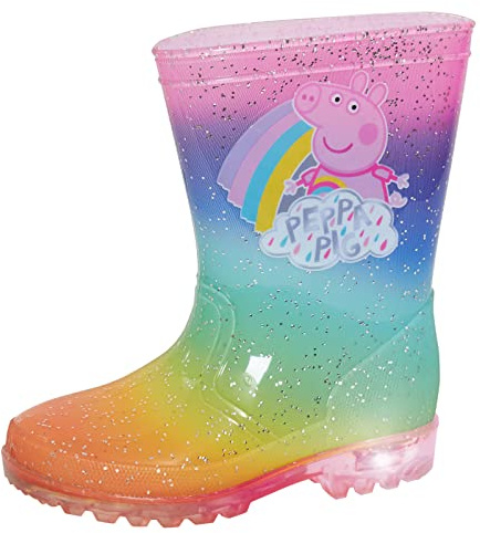 Peppa Pig Bottes en caoutchouc lumineuses arc-en-ciel pour filles - Paillettes - Lumières clignotantes - Chaussures de neige, Arc-en-ciel, 28 EU