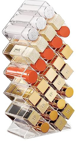 Top-spring Lipstick Organiser, Clear Lipstick Holder, Makeup Organiser and Storage with 28 Slots, Cosmetics Organiser for Lipstick Display and Lip Gloss Storing