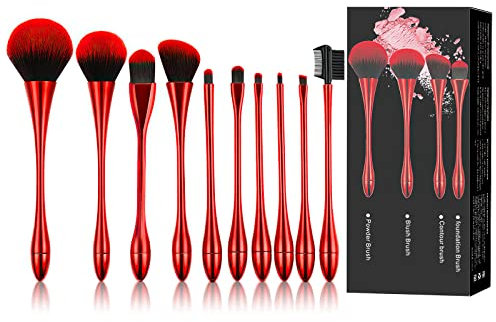 10 Stück Kosmetikpinsel Set, Schminkpinsel set Professionelle Makeup Brushes, Make-up sets Foundation Puder Concealer Lippen Highlight Contour Lidschatten Rouge Pinsel Make up Pinselset (rot)