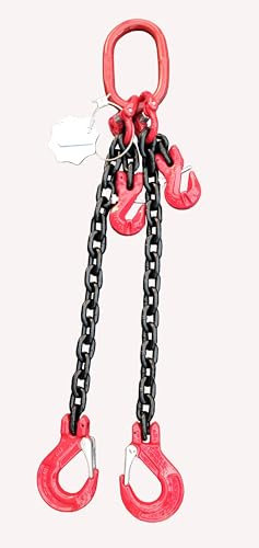 Kettengehänge 2-Strang 6mm nach EN 818-4 hochfest und geprüft Tragfähigkeit:1,6t Beschlagteile nach EN 1677-2 Anschlagkette Krankette Länge:1m mit Verkürzungshaken