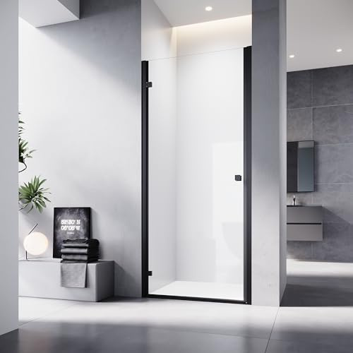 SONNI Duschtür für Nische aus 6 mm ESG-Glas, 90x195 cm, Schwarz, Drehgelenk
