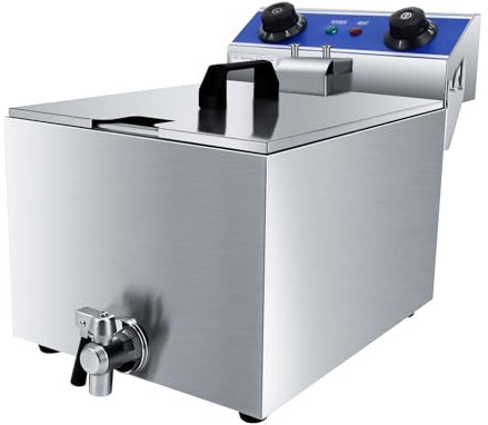 TAIMIKO Friteuse électrique Commerciale en INOX 2500W 6L avec Robinet de Vidange,Minuterie de 60 minutes Friteuse Professionnelle