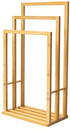 Schulte Treppenförmiger Handtuchhalter aus Bambus – Stehend mit 3 Handtuchstangen, stilvolles Design für Badezimmer & Küche, EP1839