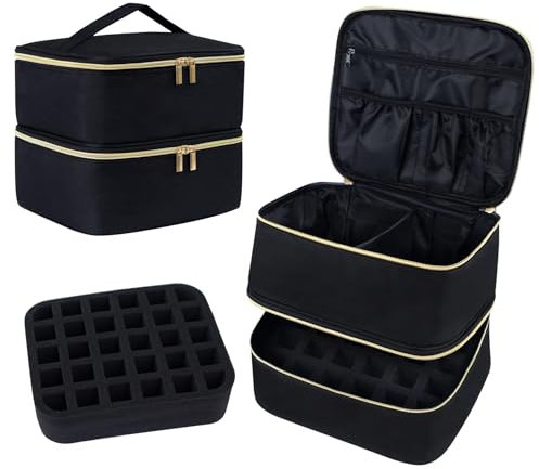 igadgitz home U7268 Double Layer Nail Polish Organiser, Nail Lamp Bag, Nail Varnish Storage, Manicure Tool Bag (Holds 30 x 15ml/0.5 fl. oz Bottles) with Carry Handle - Black