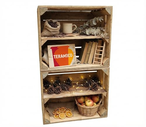 Teramico Vintage gebrauchten Holzkisten/Obstkisten/Weinkisten original aus dem Obstanbau mit Ablagefach geflammt 50 x 40 x 30cm (2 x Ablage Lang)