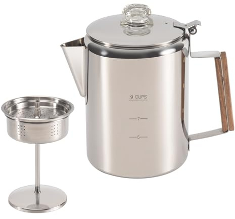 Qeunrtiy Percolador de Café para Estufa, Cafetera de Acero Inoxidable para Camping y Aire Libre, Hogar 9 Tazas