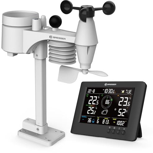 Bresser 8-in-1 ClearViewTB Wetterstation mit Hitzestress-Index, Sensirion-Sensor, 8-in-1-Multisensor, Wetterwarnungen, Max-/Min-Wertespeicher