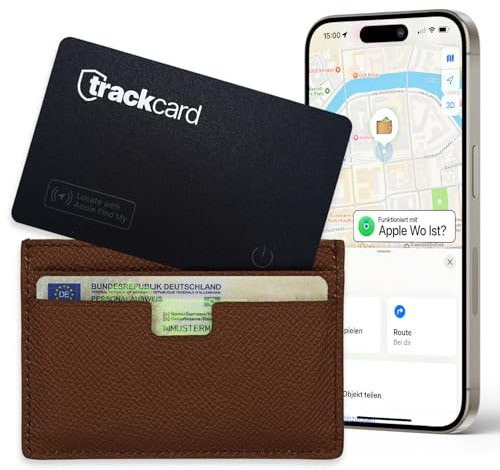 TRACKCARD® Air Tag Karte im Kartenformat für die Brieftasche | Wiederaufladbar, smart & wasserdicht | Kompatibel mit Apple Wo Ist? (iOS) Bluetooth Tracker Karte für Wallet, Reisepässe, Gepäck