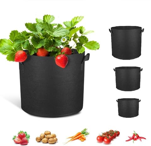 JIUJ 3 Pack Garden Grow Bag Felt Planter Bags Round Planting Container Fabric Pots With Handles Outdoor Indoor Garden Growing Pot (3 gallons + 5 gallons + 7 gallons)