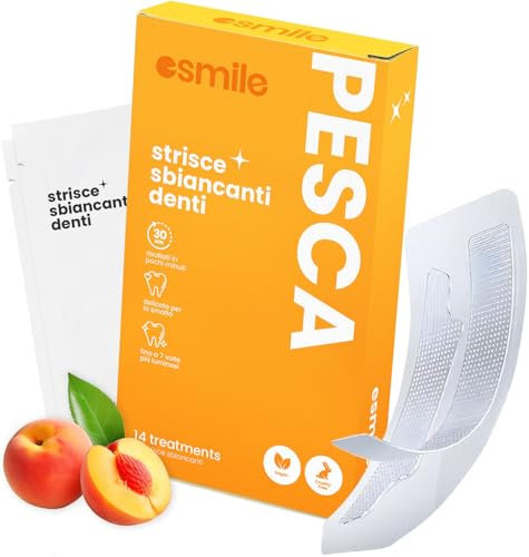 ESMILE 28 Strisce Sbiancanti Denti a Frutta a gusto Pesca,Trattamento Professionale a Casa, Rapido e Sicuro, 14 Trattamenti per la tua Igiene Orale