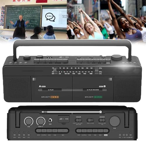 Doppio registratore a cassette, classico stile anni '80, registrazione/trascrizione con un clic, ripetibile, altoparlanti stereo integrati per gli amanti della musica e dell'audio