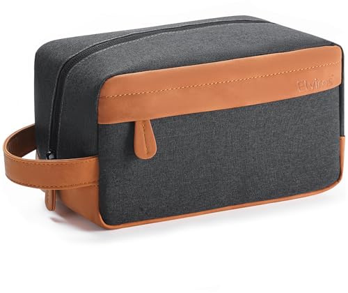 Elviros Travel Toiletry Bag for Men Hanging Dopp Kit Water Repellent PU Leather Shaving Bag with Large Capacity for Travel and Bathroom, Gift for Men,Black